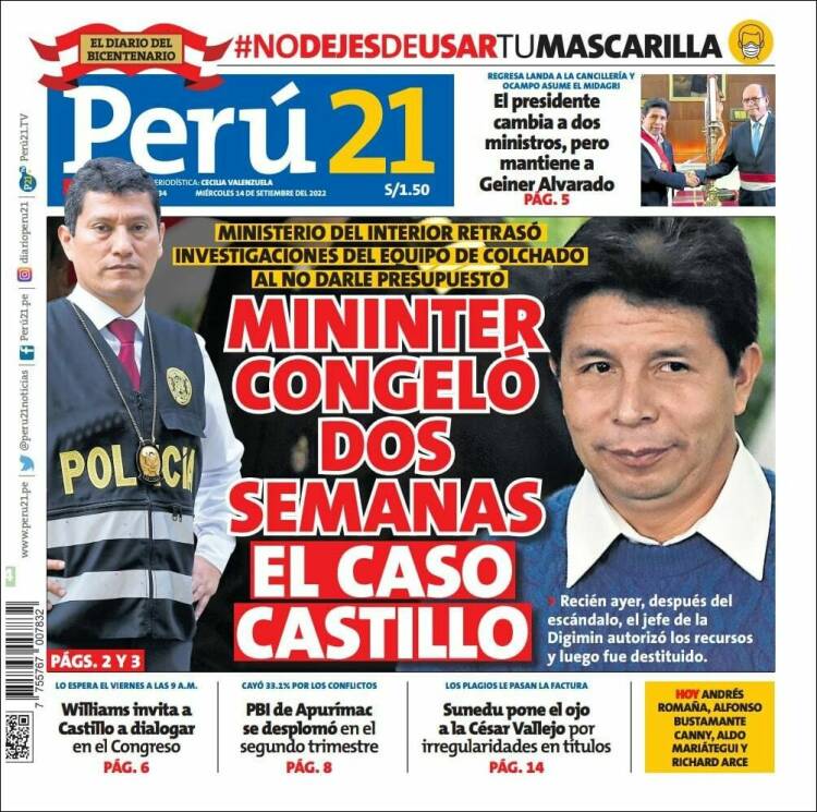 Portada de Perú 21 (Perú)