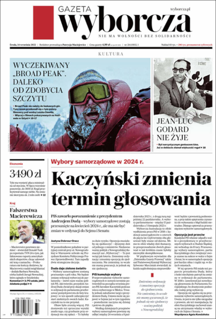 Portada de Gazeta Wyborcza (Polonia)