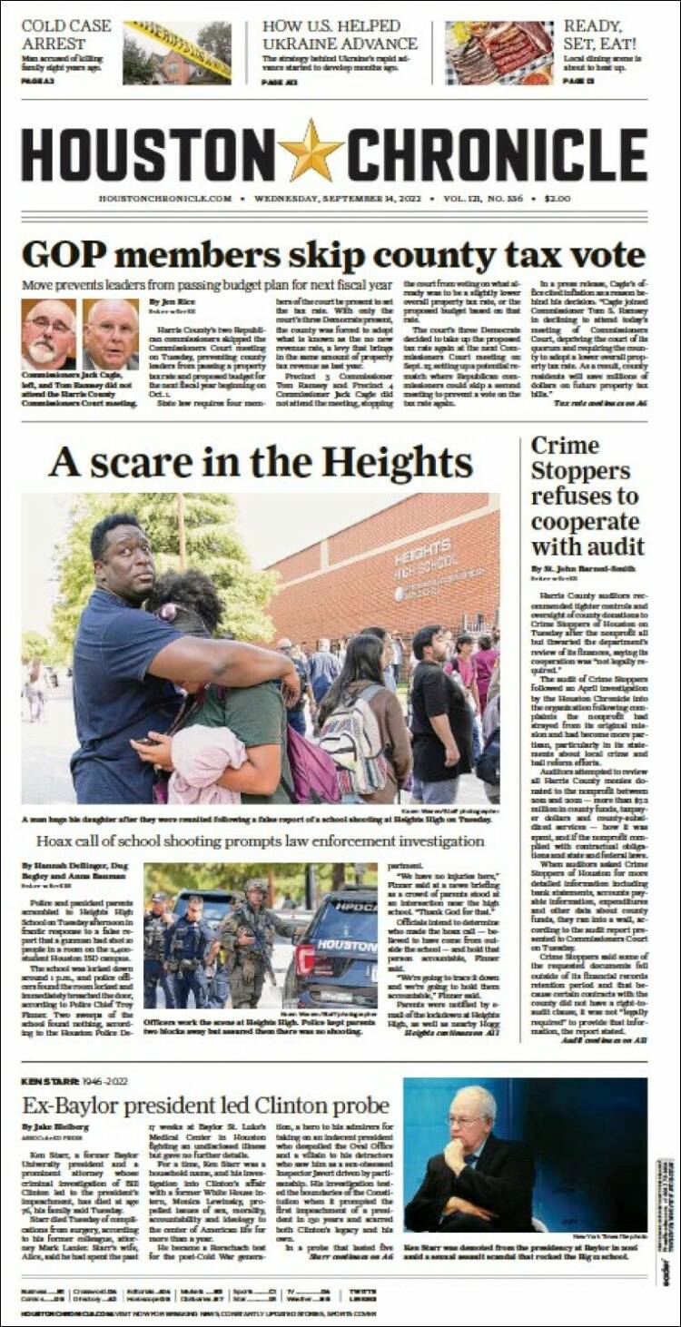 Portada de Houston Chronicle (États-Unis)