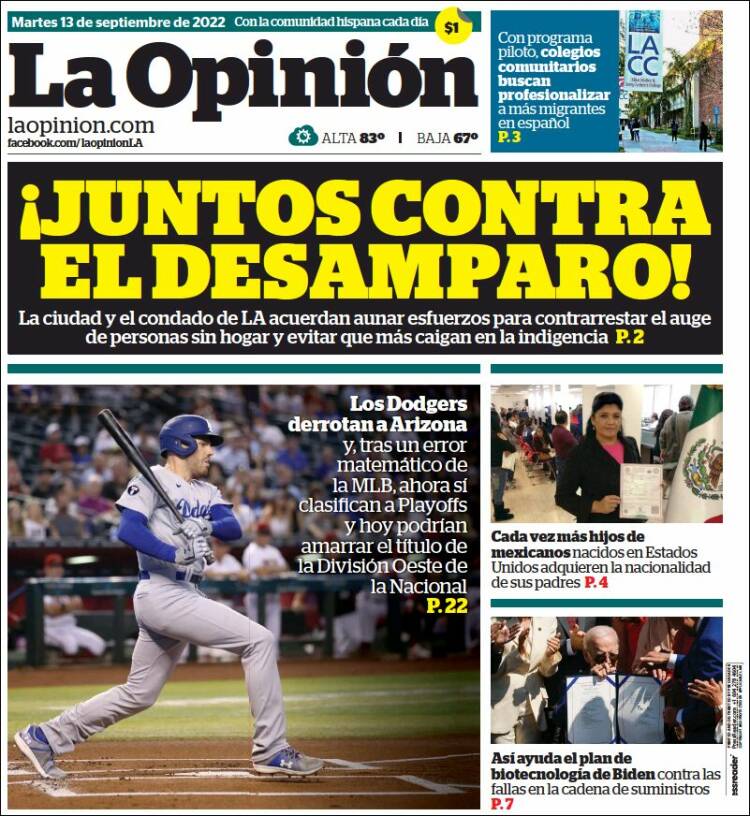 Portada de La Opinión (États-Unis)