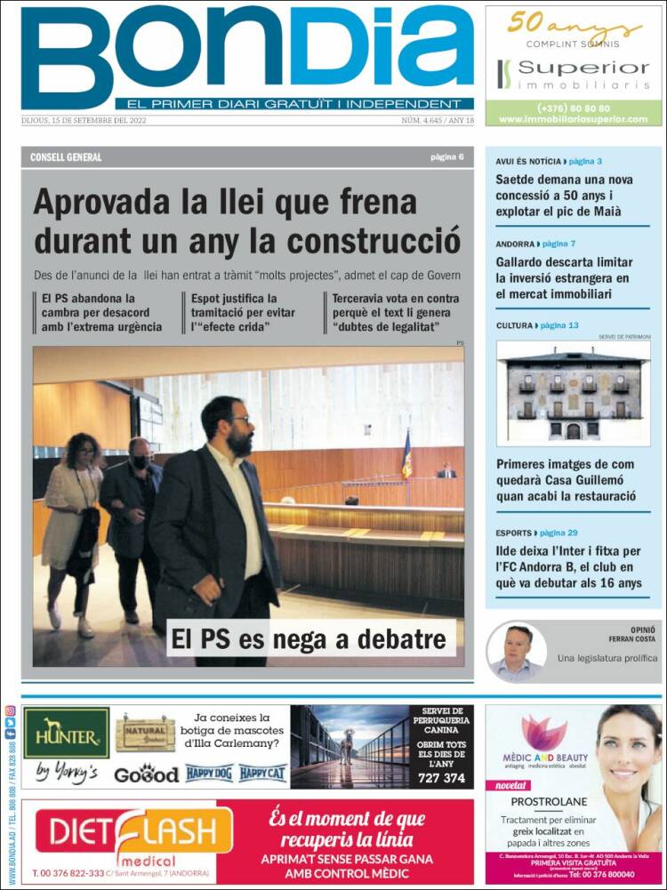 Portada de Diari Bondia (Andorra)