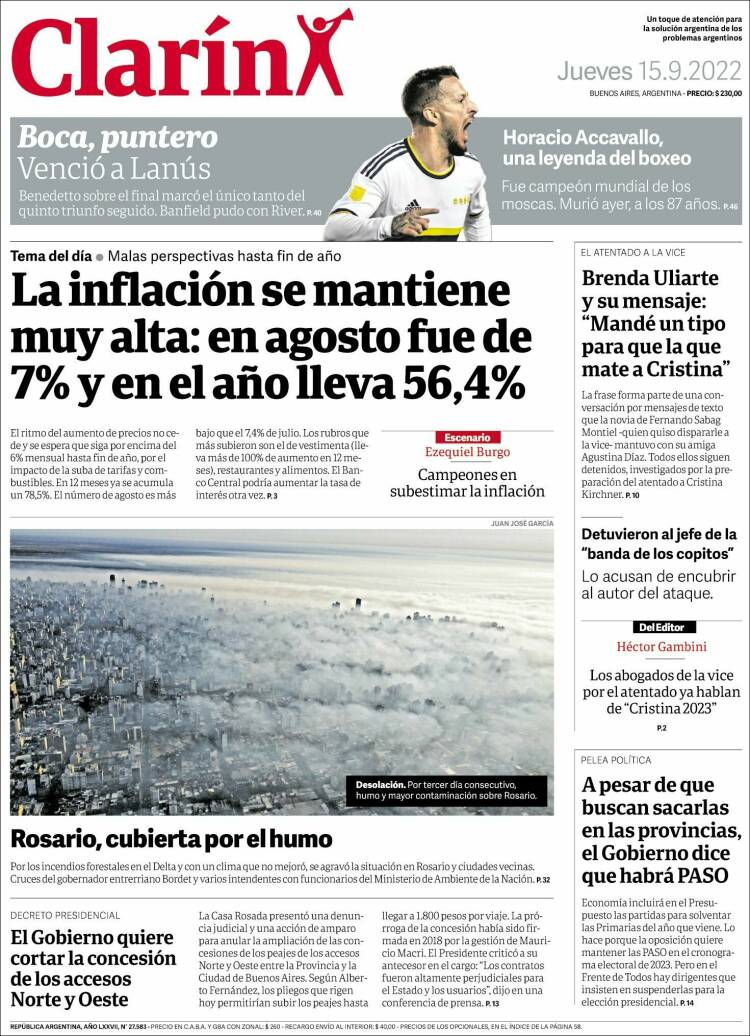 Portada de Clarín (Argentina)