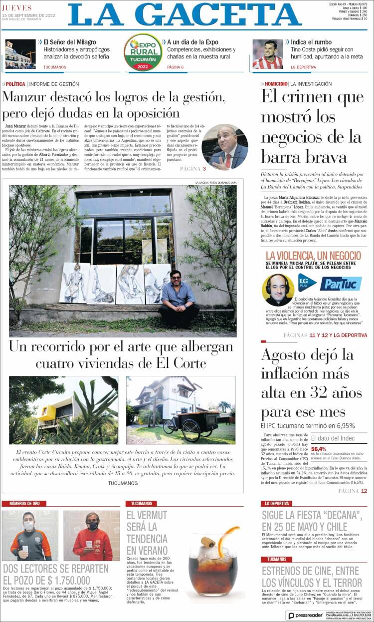 Portada de La Gaceta (Argentina)