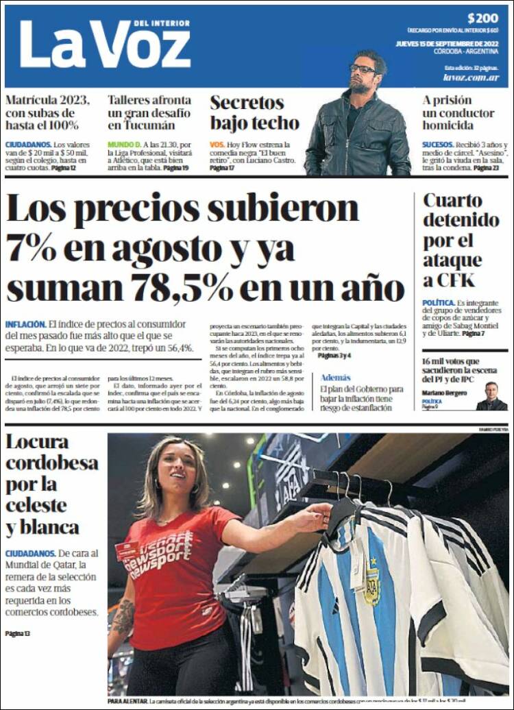 Portada de La Voz del Interior (Argentina)