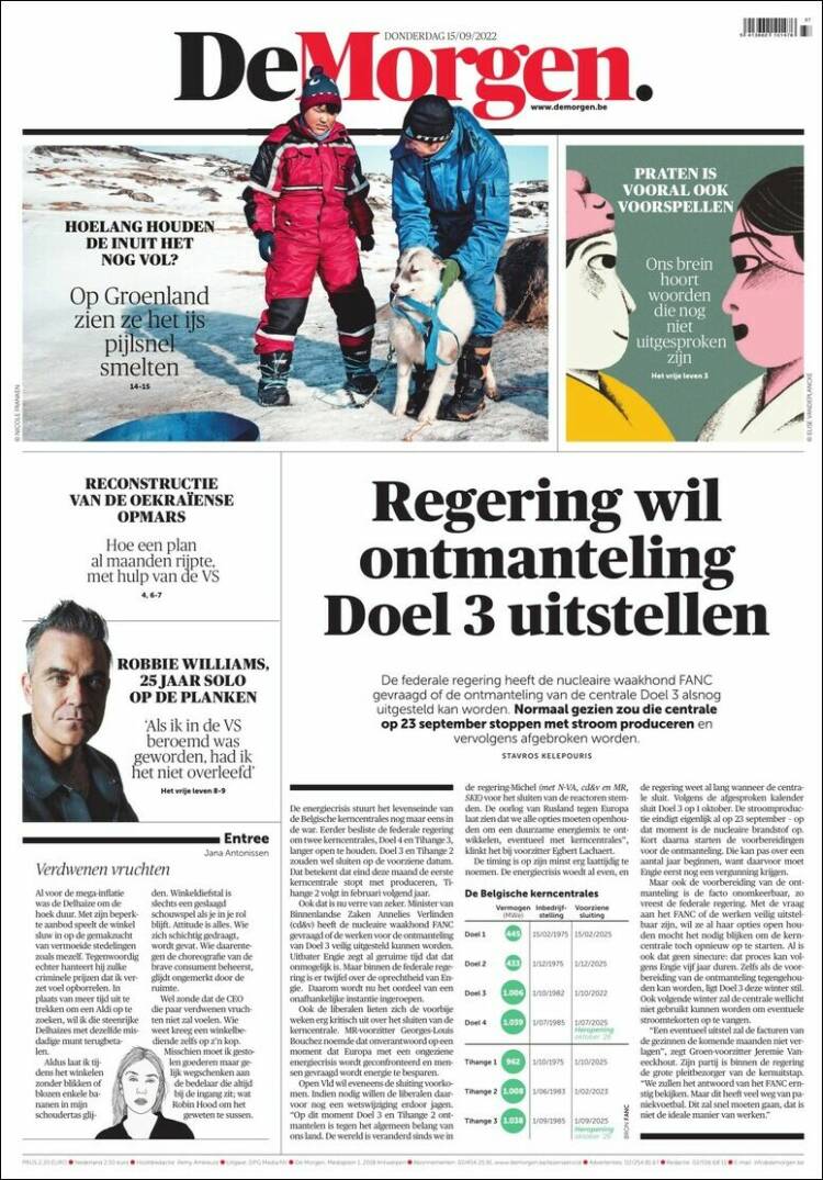 Portada de De Morgen (B&eacute;lgica)