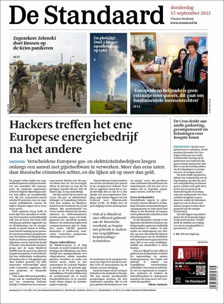 Portada de De Standaard (B&eacute;lgica)