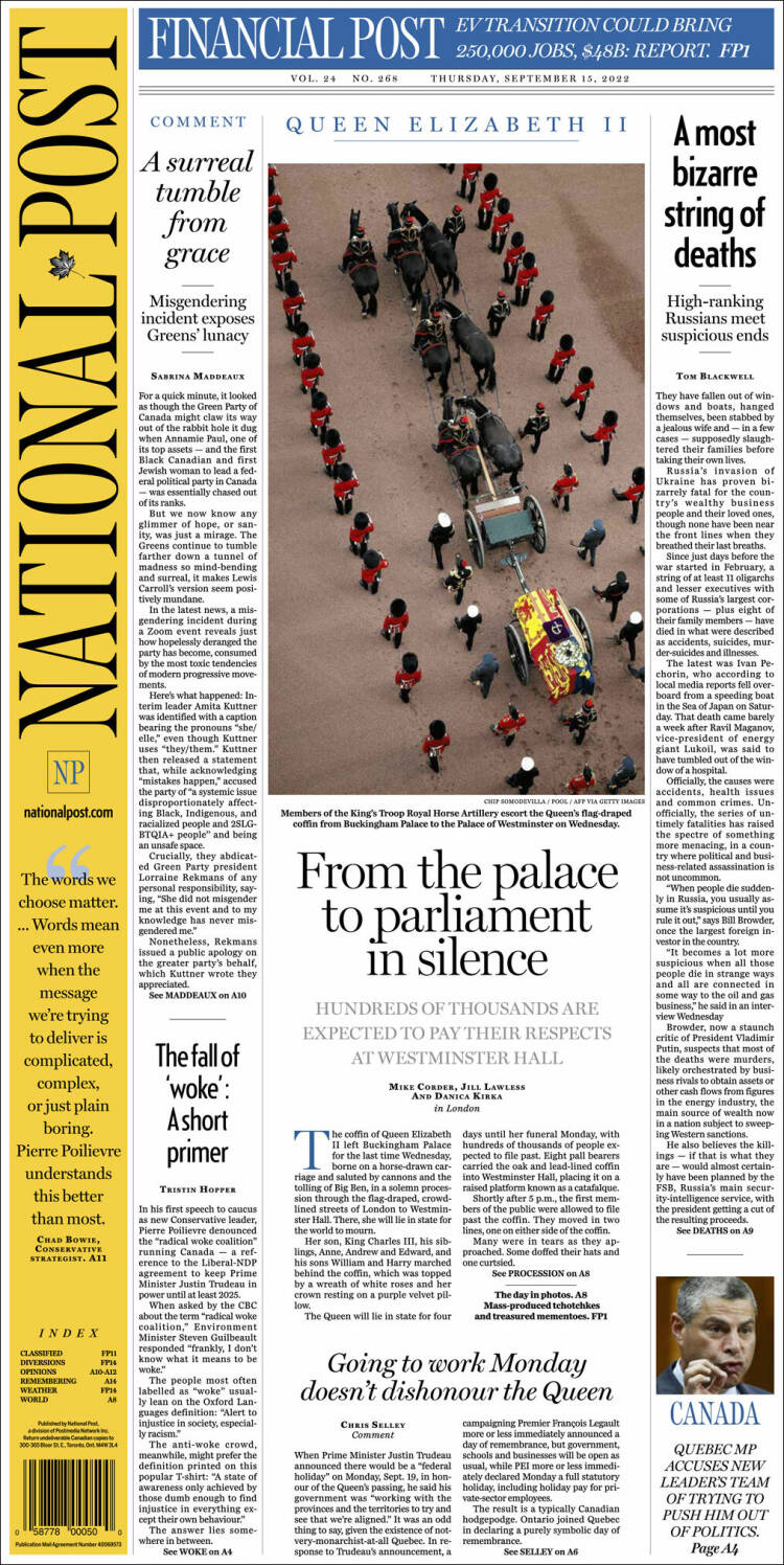 Portada de The National Post (Canadá)