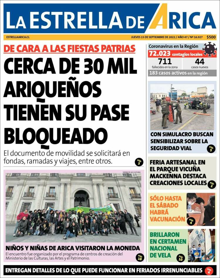 Portada de La Estrella de Arica (Chile)