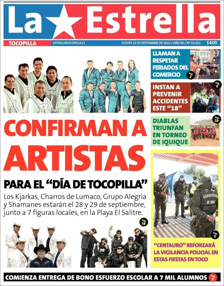 Portada de La Estrella de Tocopilla (Chile)