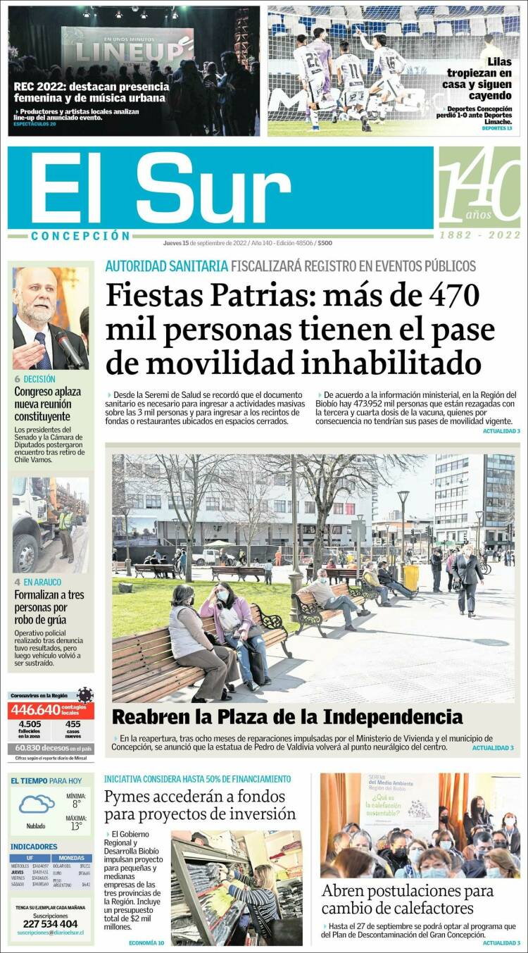 Portada de El Sur (Chile)