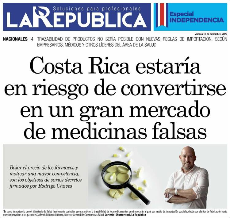 Portada de La República (Costa Rica)