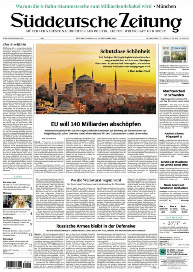 Portada de Sueddeutsche (Alemania)