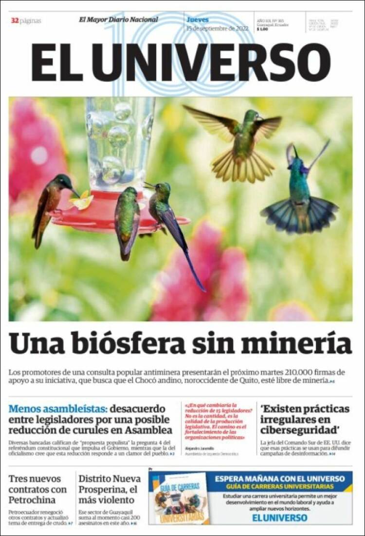Portada de El Universo - Ecuador (Ecuador)