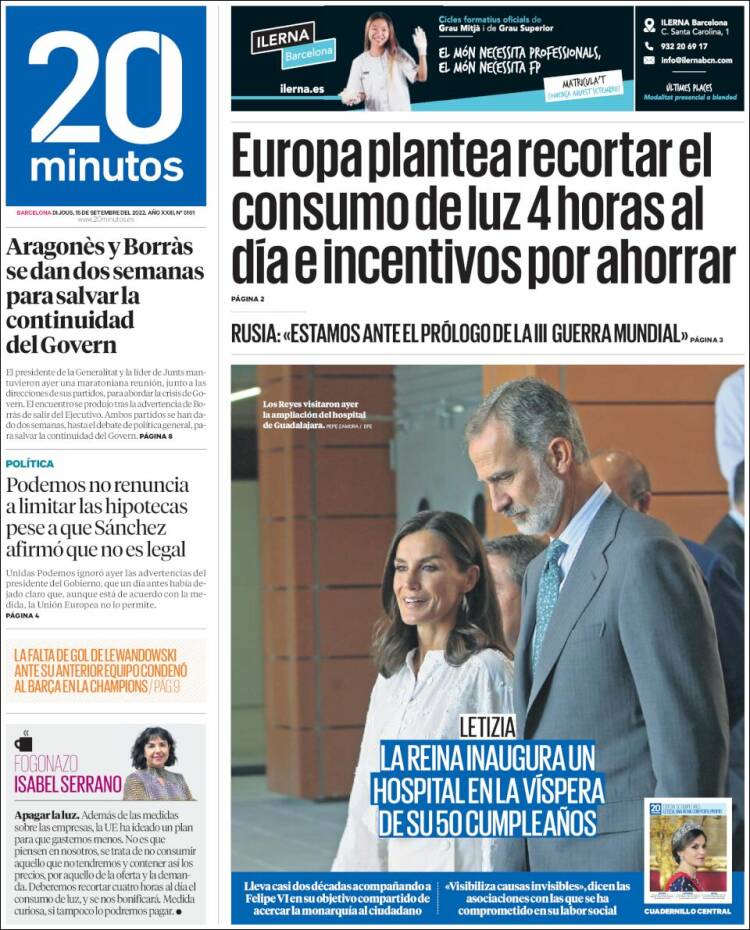 Portada de 20 Minutos - Barcelona (España)