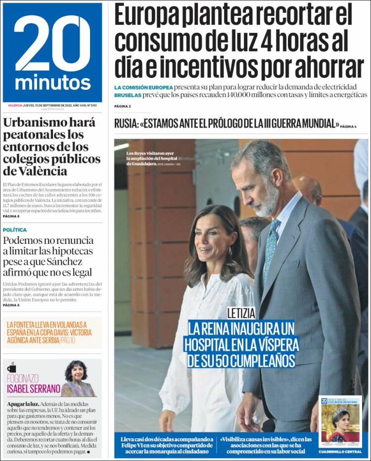 Portada de 20 Minutos - Valencia (España)