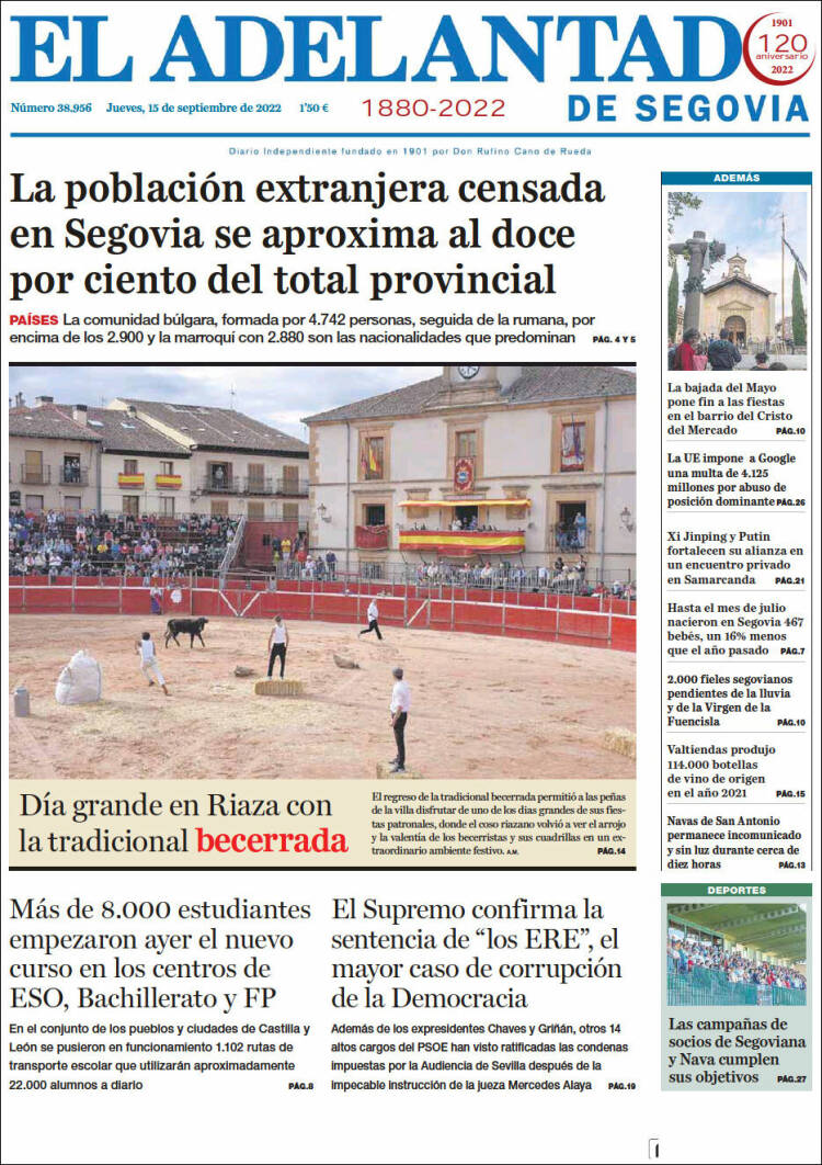 Portada de El Adelantado de Segovia (España)