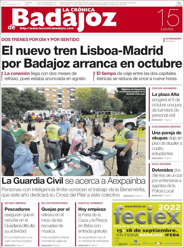 Portada de La Crónica de Badajoz (España)