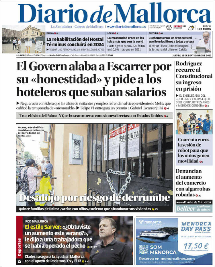 Portada de Diario de Mallorca (España)