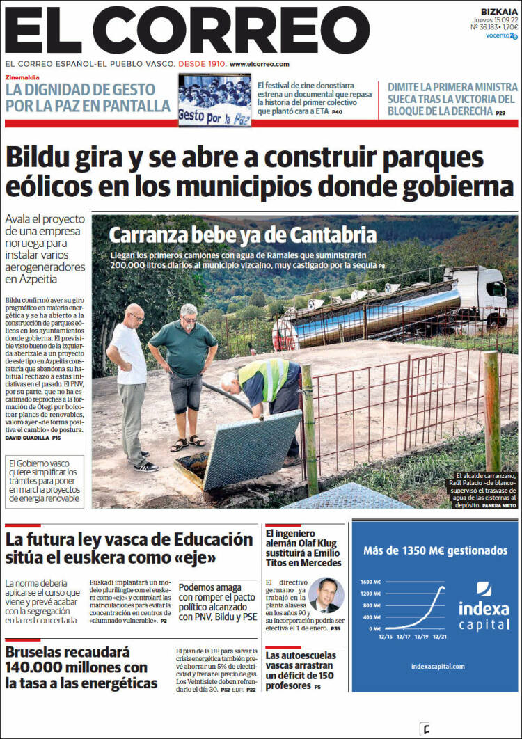 Portada de El Correo (España)