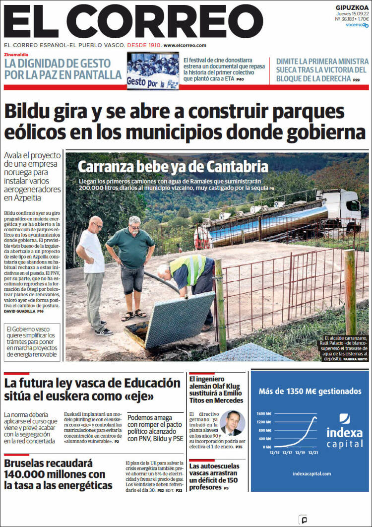 Portada de El Correo - Guipuzcoa (España)