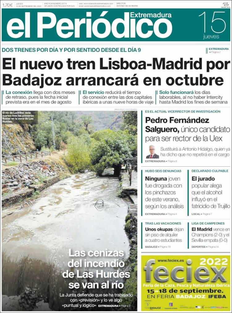 Portada de El Periódico de Extremadura (España)