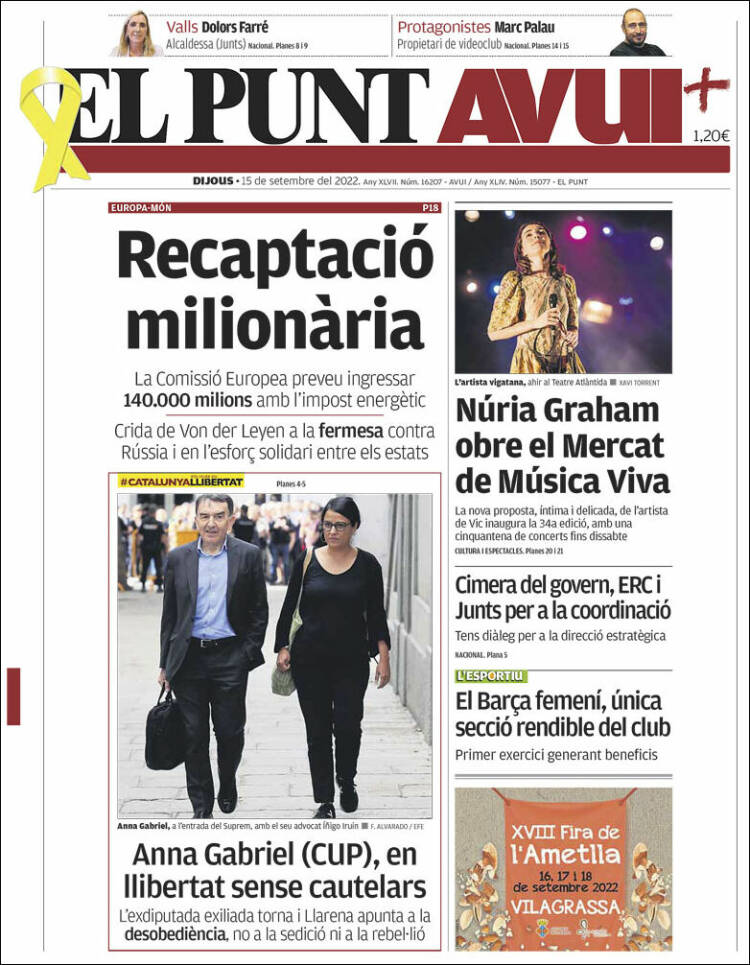 Portada de El Punt Avui (España)