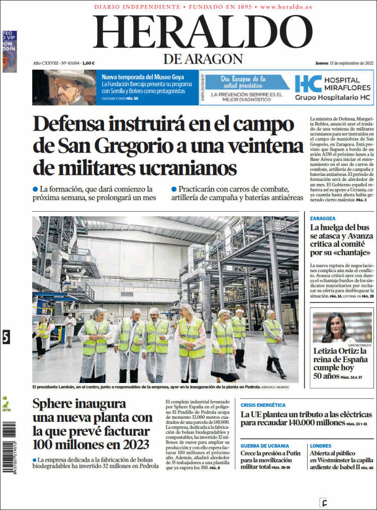 Portada de Heraldo de Aragón (España)