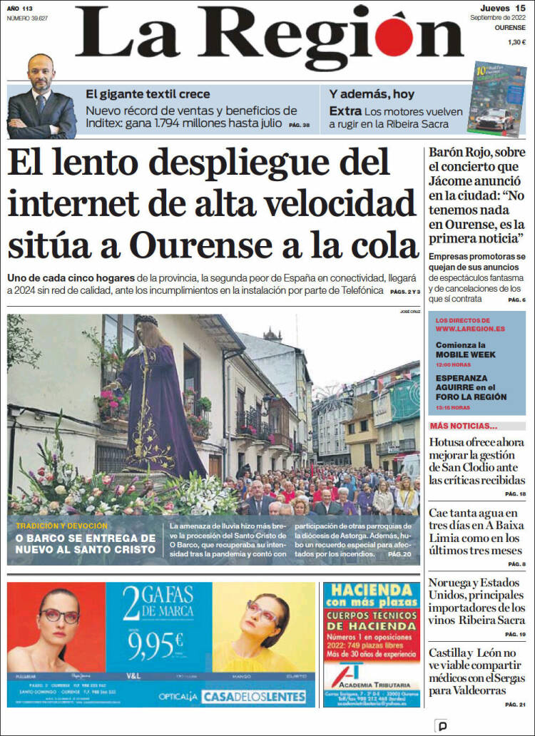 Portada de La Región de Ourense (España)