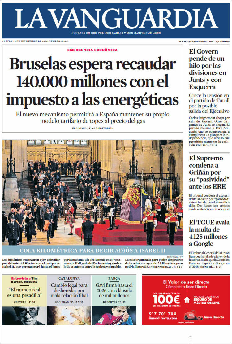 Portada de La Vanguardia (España)