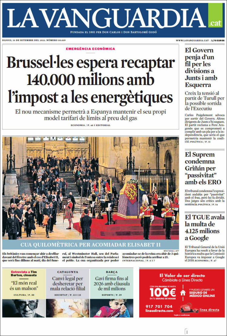 Portada de La Vanguardia (España)