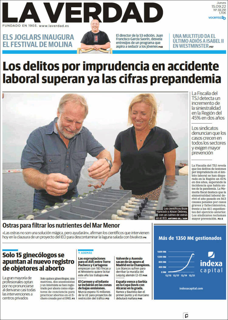 Portada de La Verdad de Murcia (España)