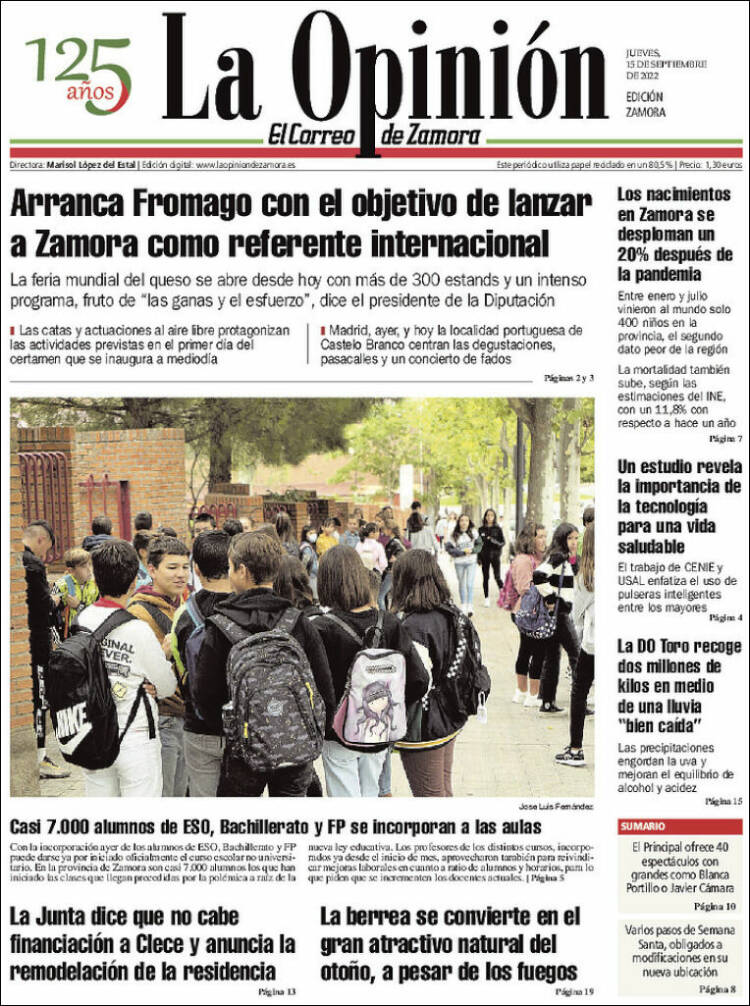 Portada de La Opinión - El Correo de Zamora (España)