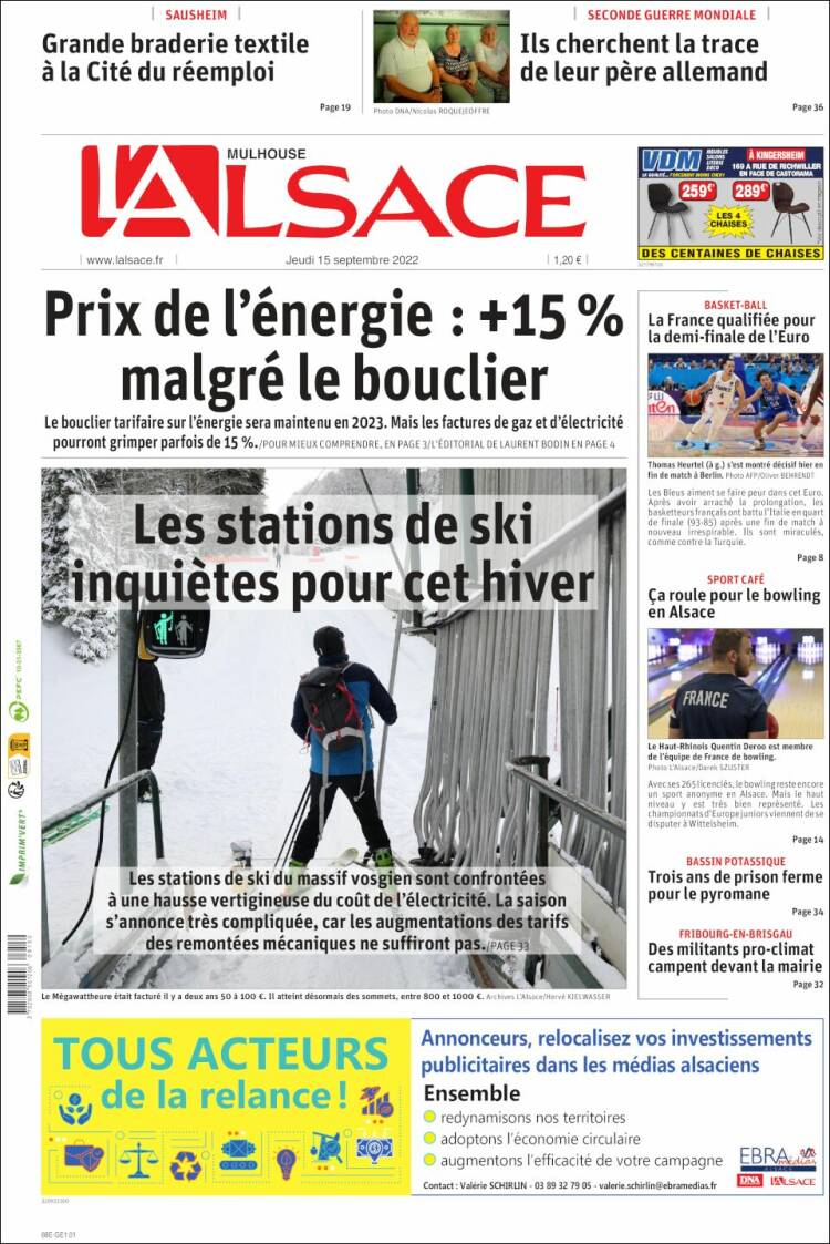 Portada de Journal L'Alsace (Francia)