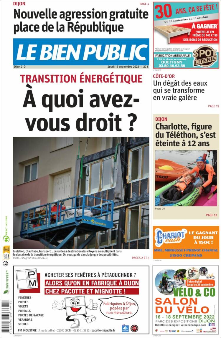 Portada de Le Bien Public (Francia)
