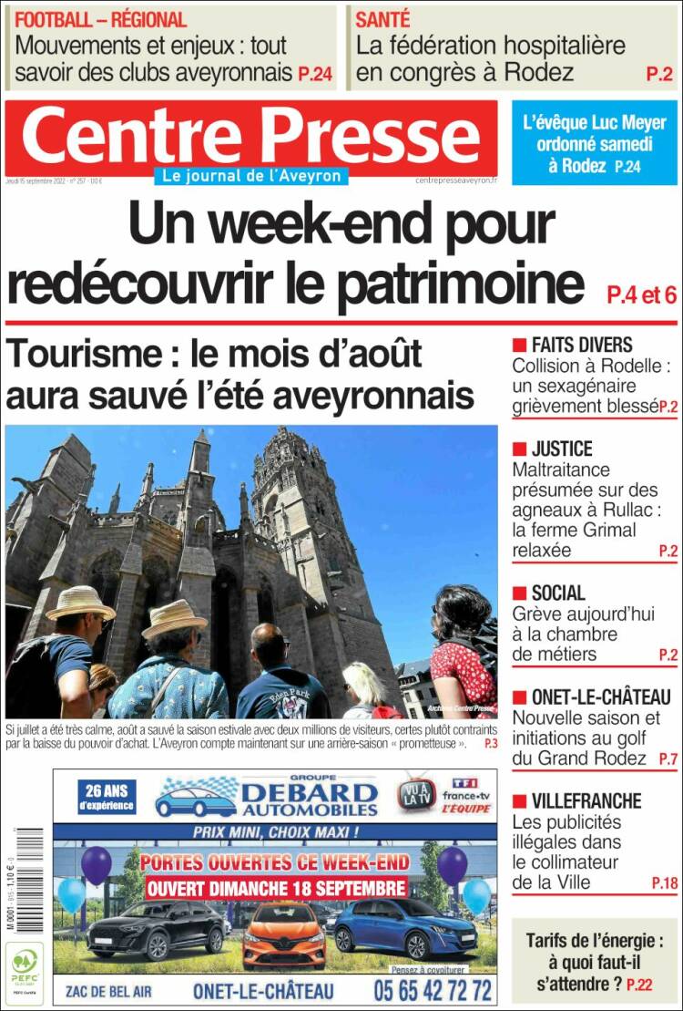 Portada de Centre Presse (Francia)