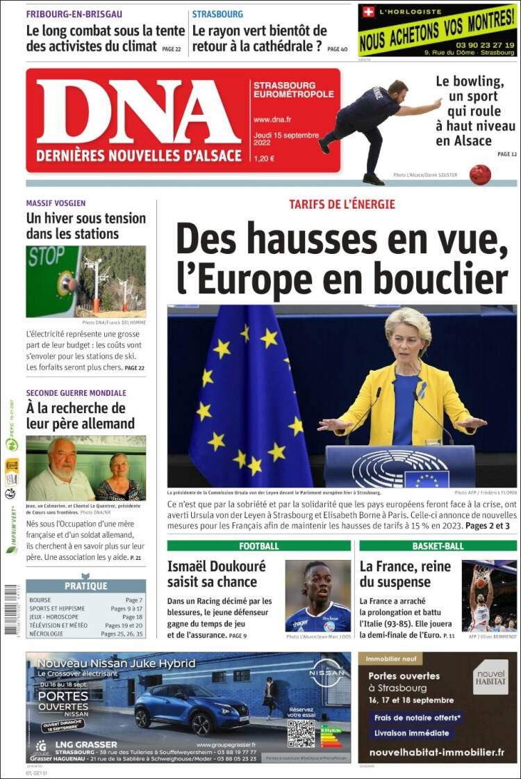 Portada de Les Dernières Nouvelles d'Alsace (Francia)