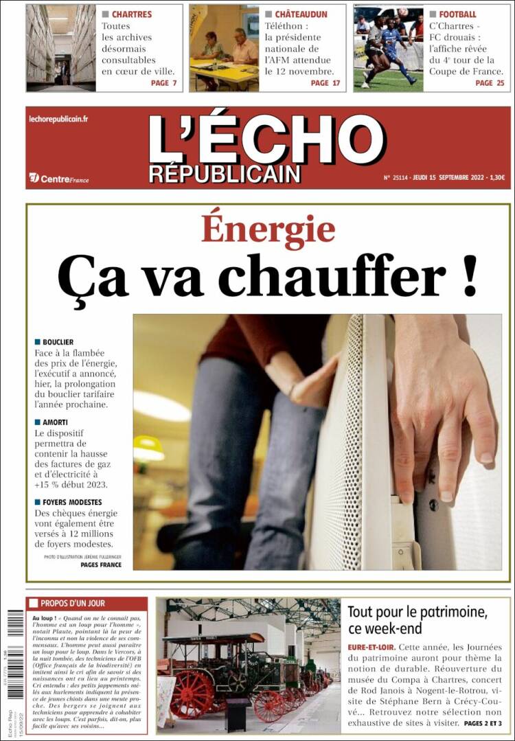 Portada de L'Echo Républicain (Francia)