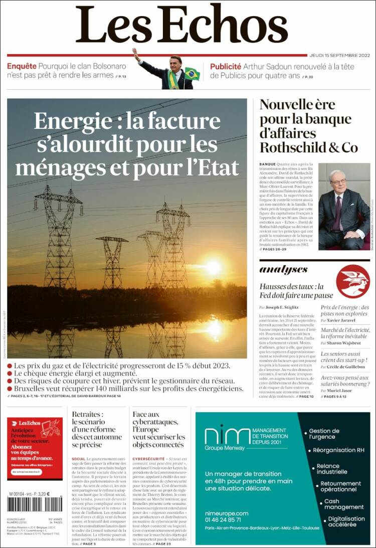 Portada de Les Echos (Francia)