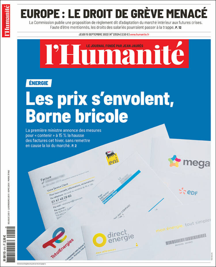 Portada de l'Humanite (Francia)