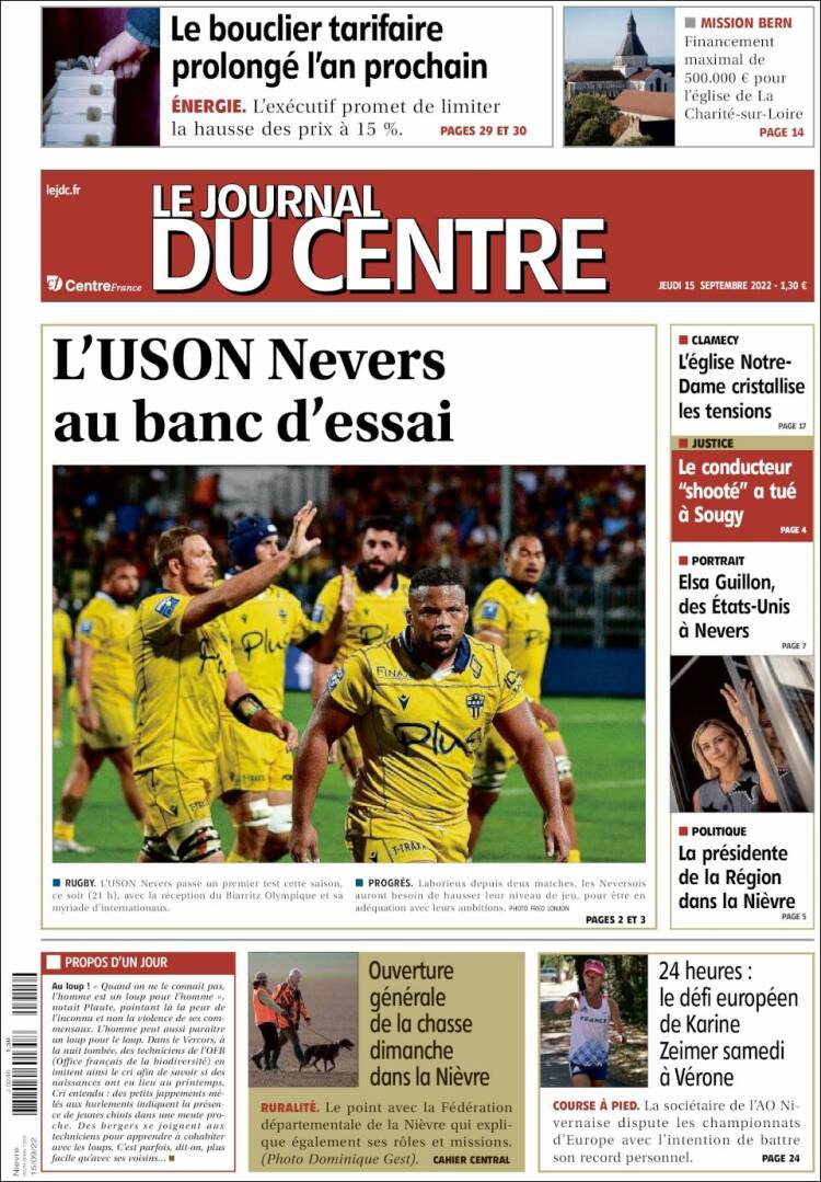 Portada de Le Journal du Centre (Francia)