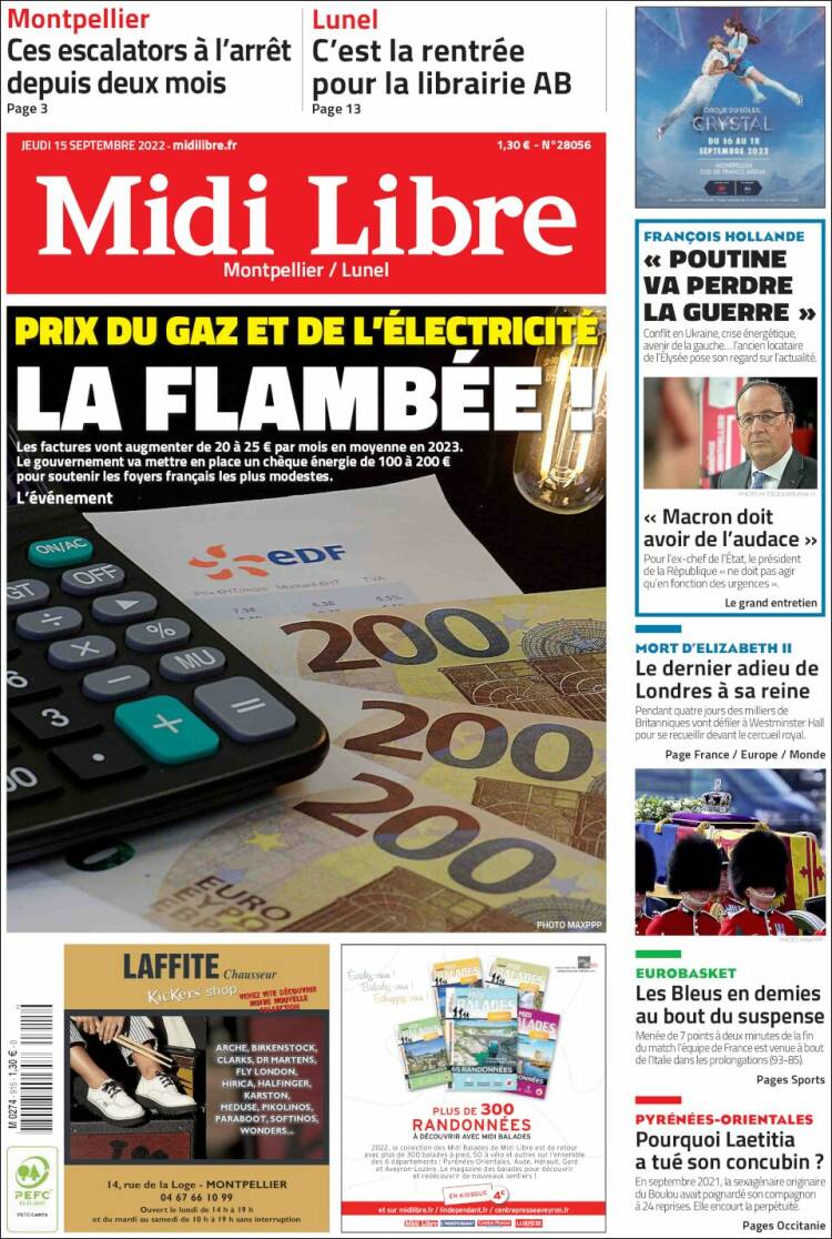 Portada de Midi Libre (Francia)