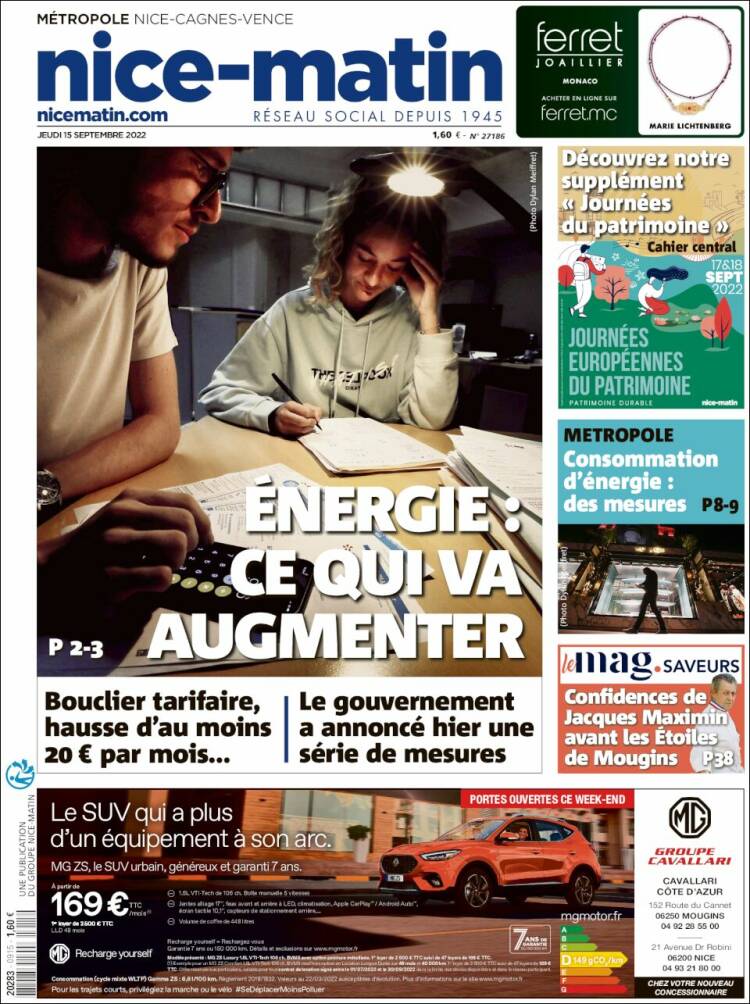 Portada de Nice-Matin (Francia)