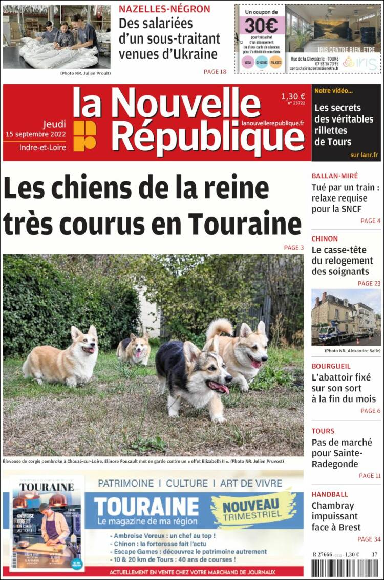 Portada de La Nouvelle Republique (Francia)