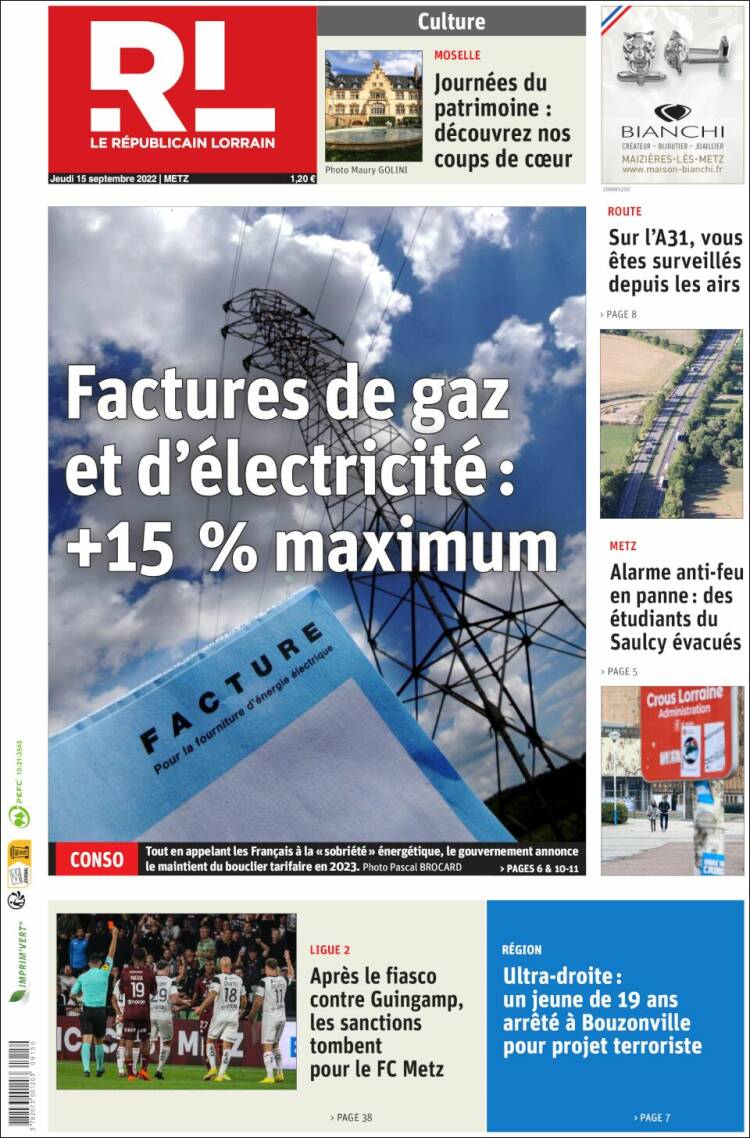 Portada de Le Republicain Lorrain (Francia)