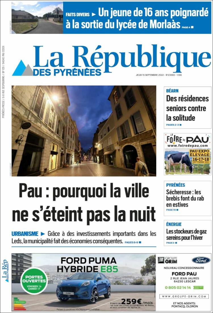 Portada de La République des Pyrénées (Francia)