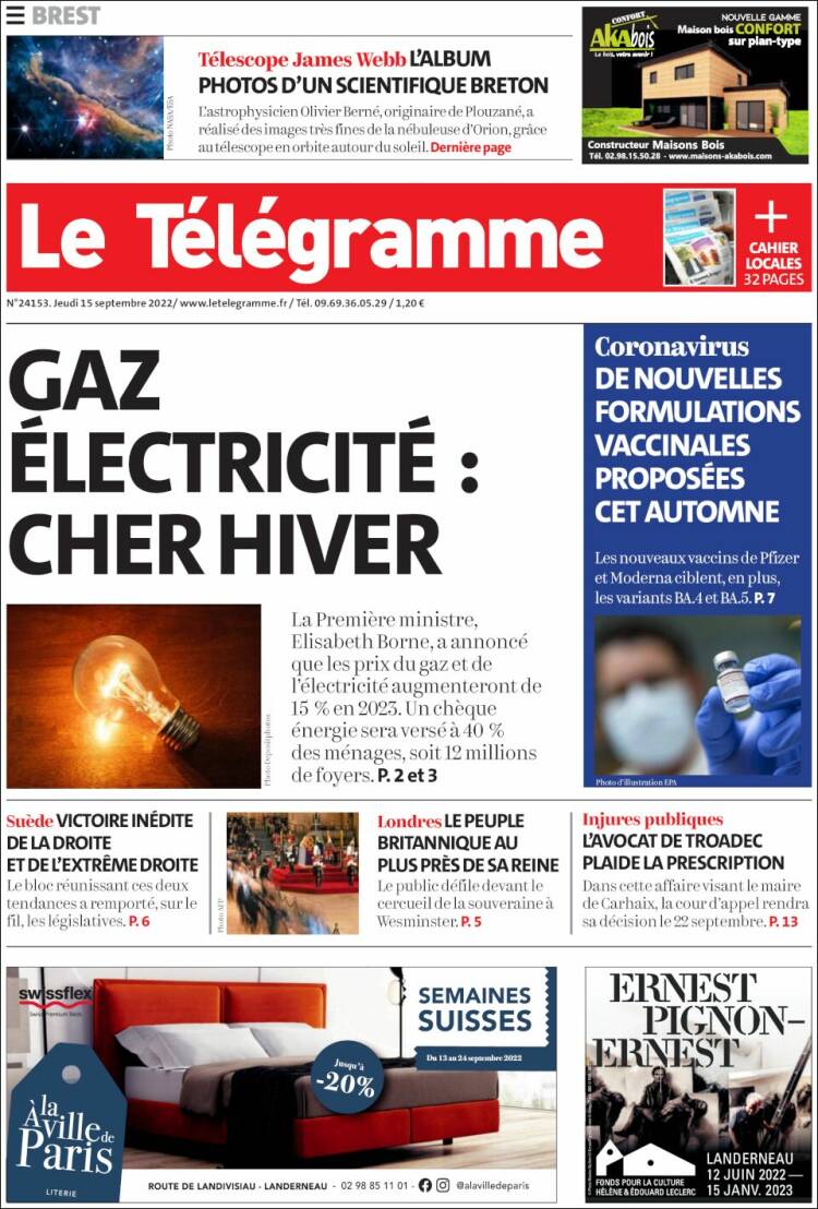 Portada de Télégramme (Francia)