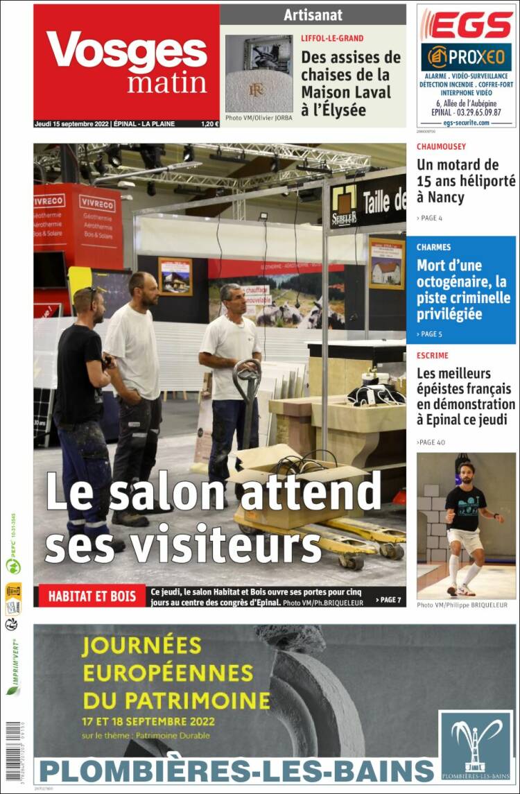 Portada de Vosges Matin (Francia)