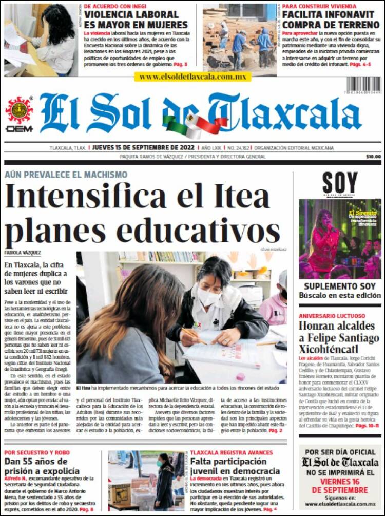 Portada de El Sol de Tlaxcala (México)