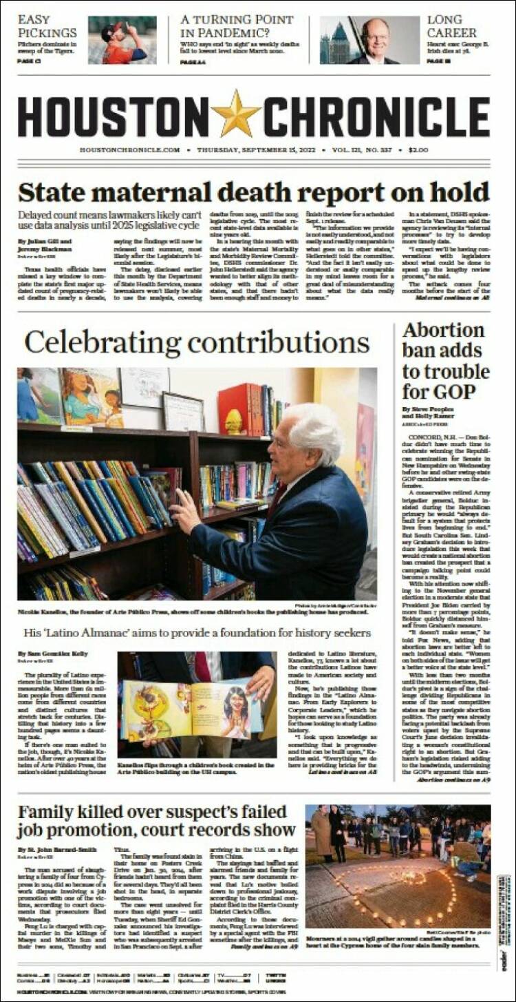 Portada de Houston Chronicle (USA)