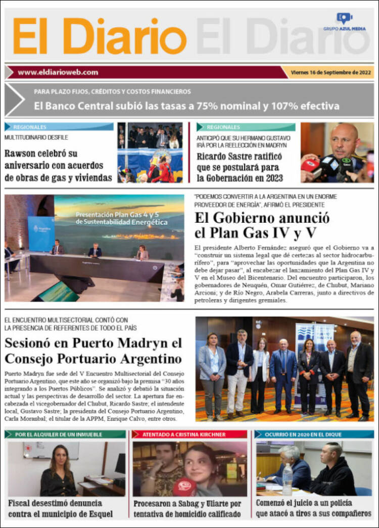 Portada de El Diario de Madryn (Argentina)